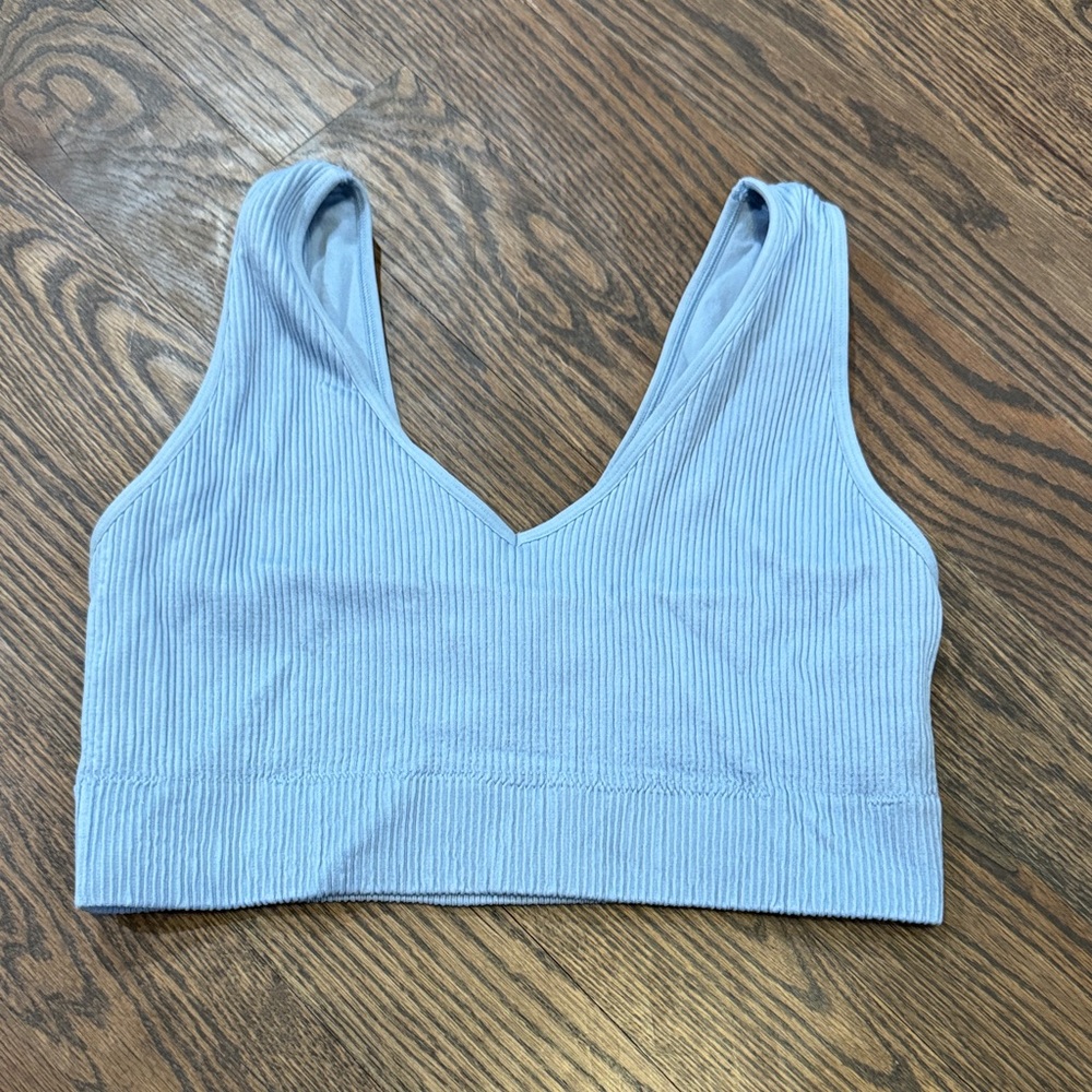 Aerie Light Blue Ribbed V-Neck Crop Top XXL